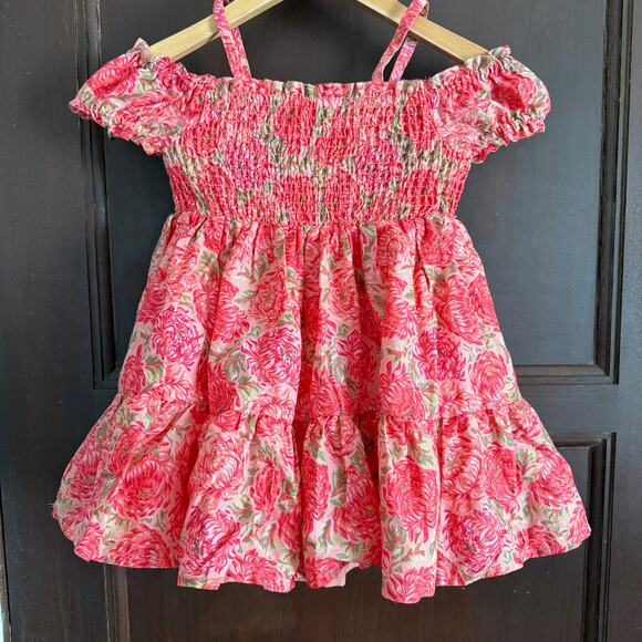 HAUTE HIPPIE | Pink Floral Girl's Smocked Tiered Puff Sleeves Dress | Size 3T - Picture 6 of 7